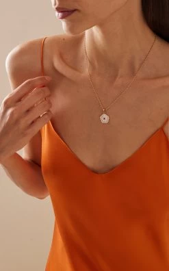 18K Gold Diamond Pink Flower Evil Eye Charm Necklace