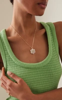 18K Gold Diamond Fleur Charm Necklace