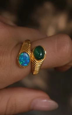 Sasha 24k Gold Vermeil, Onyx & Opal Ring