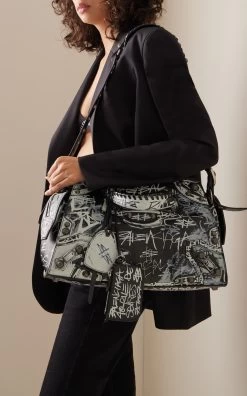 Balenciaga Neo Cagole City Graffiti-Print Leather Bag