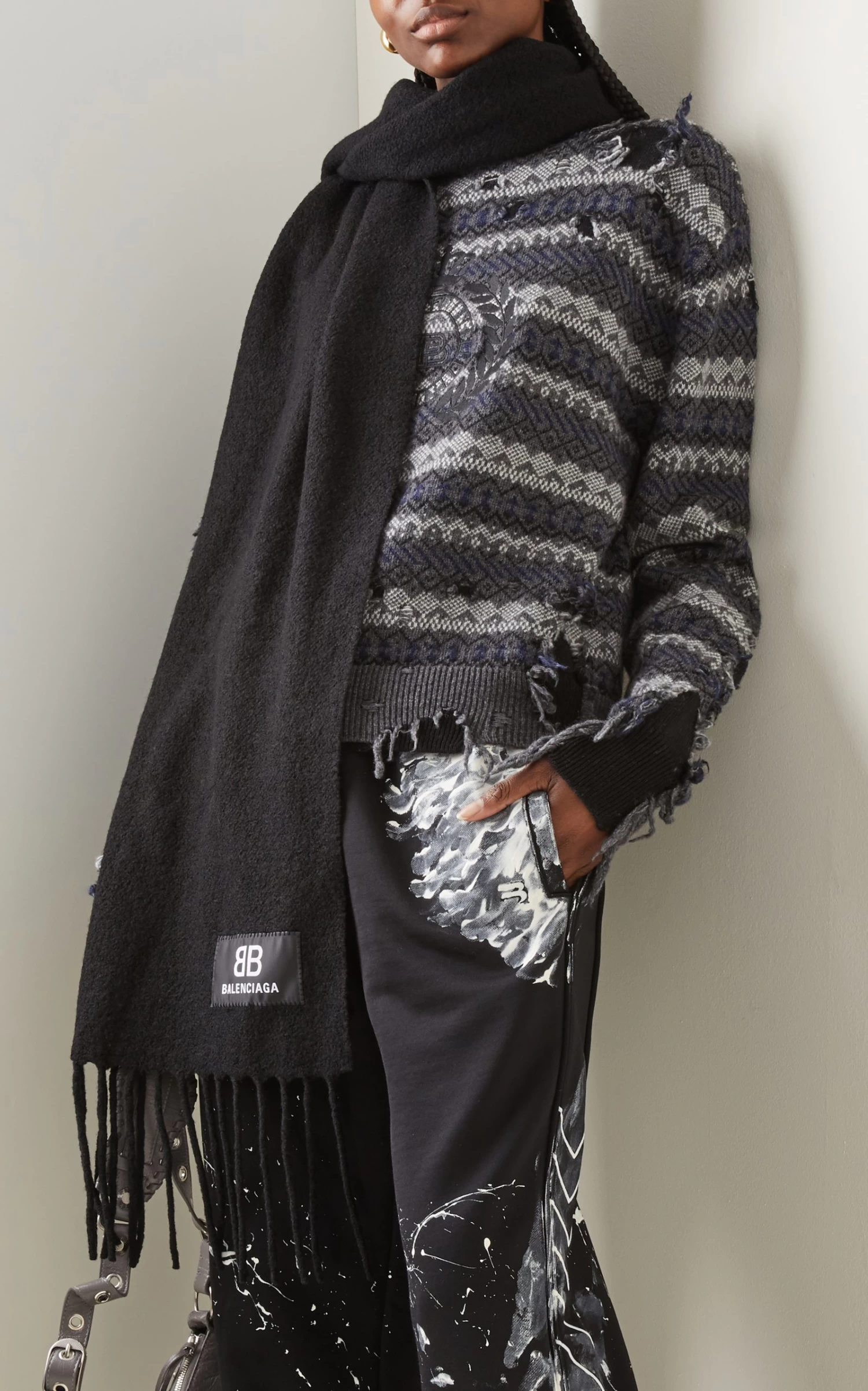 Balenciaga Fringed Boucle Wool Scarf 3 Balenciaga Fringed Boucle Wool Scarf