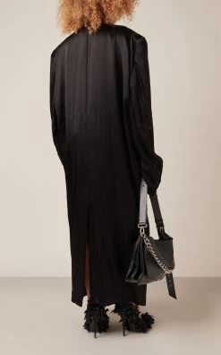 Balenciaga Steroid Double-Breasted Satin Coat -Lady Fashion Store balenciaga black steroid db coat 2