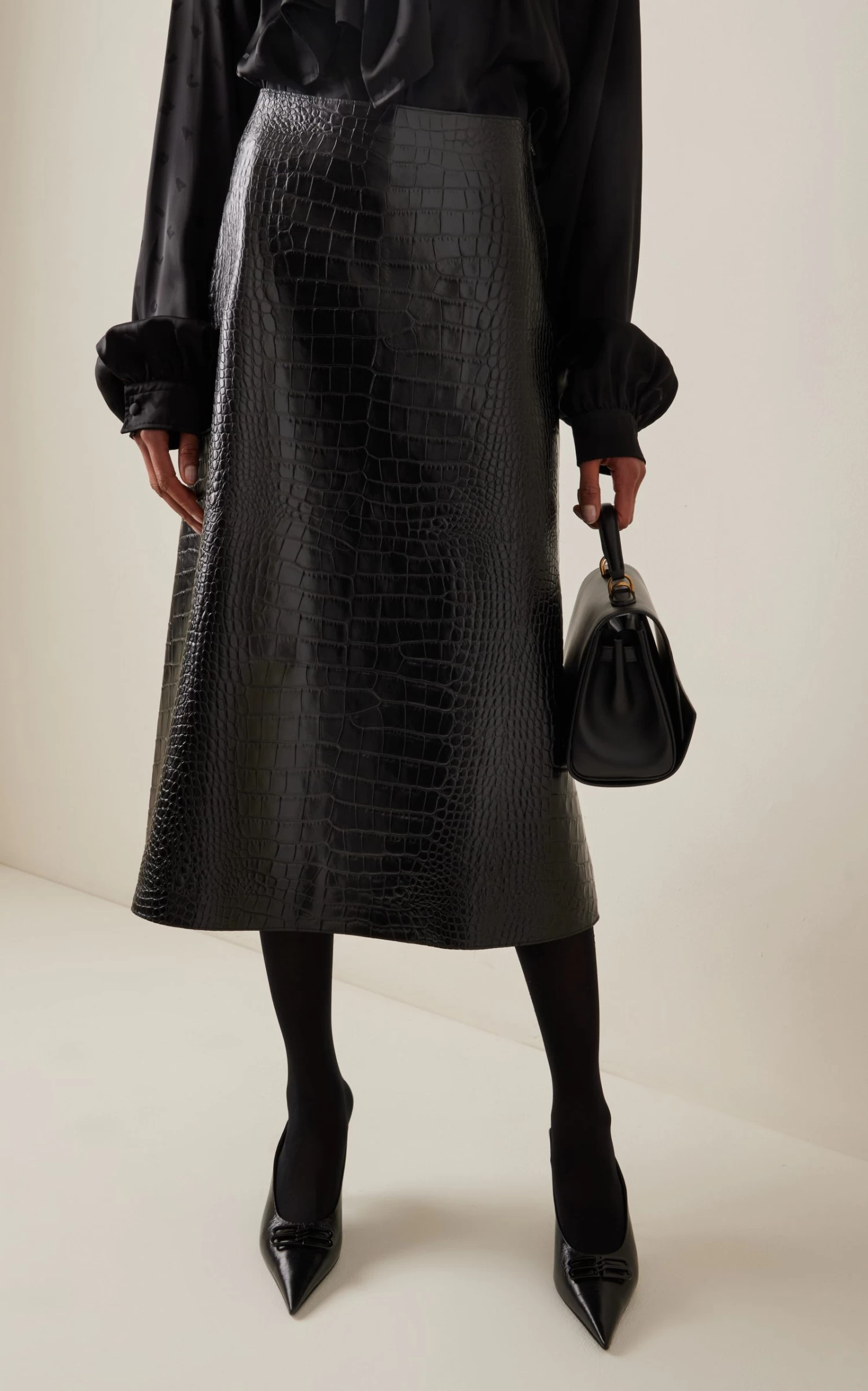 Balenciaga Croc-Effect Leather A-Line Skirt 4 Balenciaga Croc-Effect Leather A-Line Skirt - Image 2