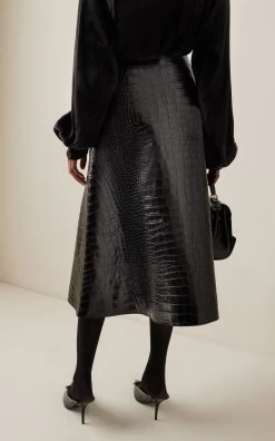 Balenciaga Croc-Effect Leather A-Line Skirt 8 Balenciaga Croc-Effect Leather A-Line Skirt -Lady Fashion Store balenciaga black thick croc effect leather a line skirt 2