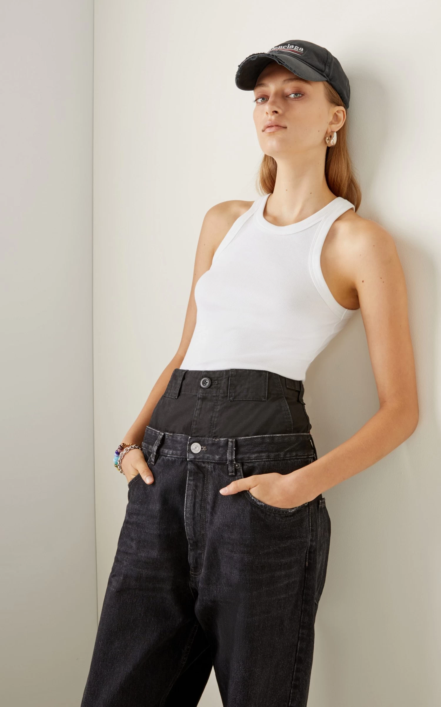 Balenciaga Political Embroidered Distressed Denim Cap 3 Balenciaga Political Embroidered Distressed Denim Cap