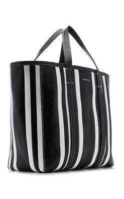 Balenciaga Neo Bazar Striped Leather Tote Bag -Lady Fashion Store balenciaga black white neo bazar 3