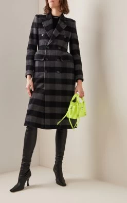 Balenciaga Hourglass Double-Breasted Plaid Wool Coat
