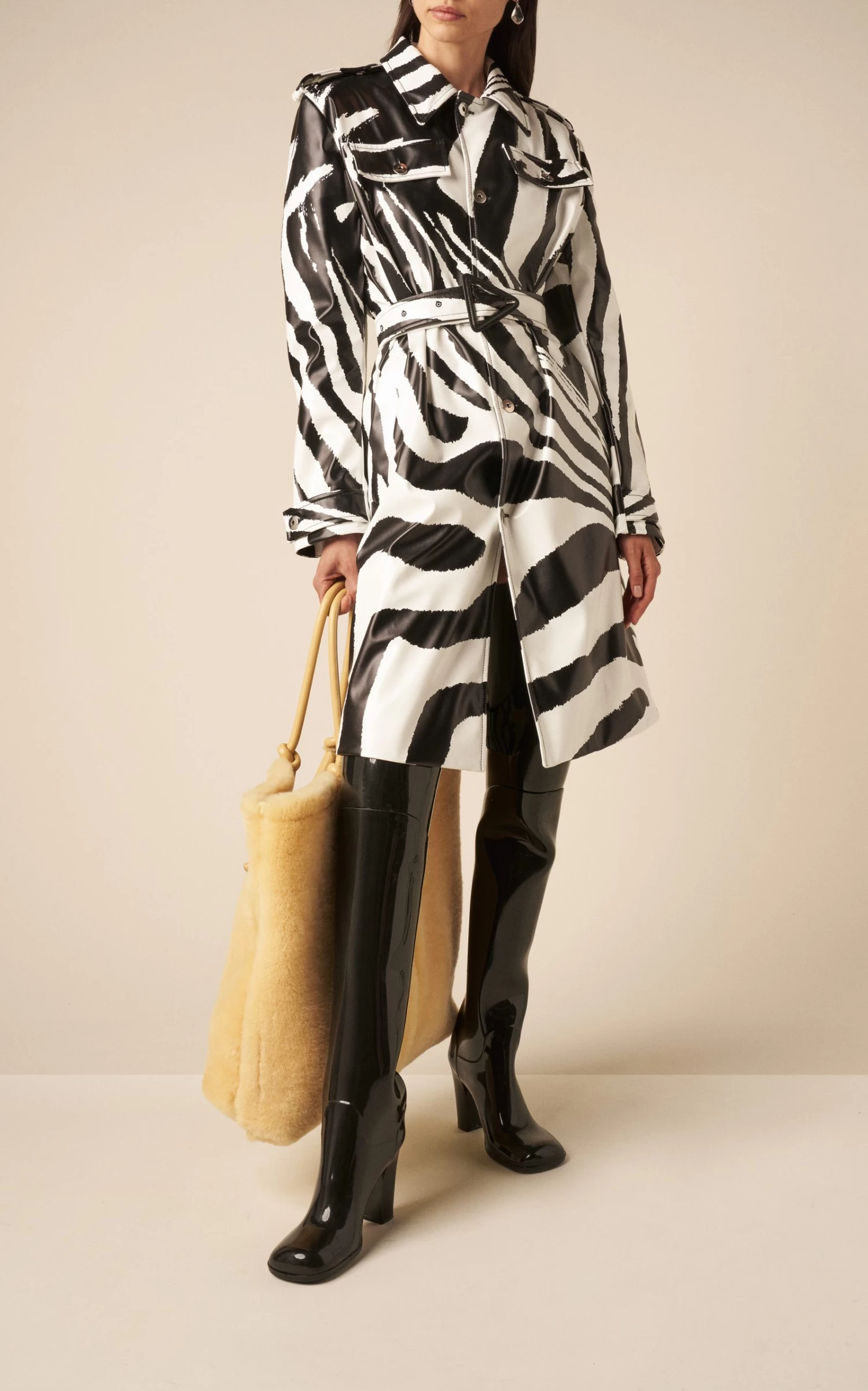 Bottega Veneta Zebra-Print Rubber-Coated Coat 3 Bottega Veneta Zebra-Print Rubber-Coated Coat