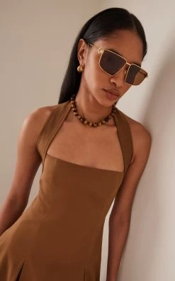 Bottega Veneta Square-Frame Aviator Metal Sunglasses