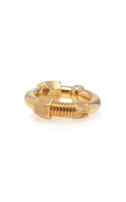 Bottega Veneta Brushed Gold-Plated Sterling Silver Ring -Lady Fashion Store bottega veneta gold ring brushed gold finishing sterling silver 3