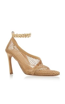 Bottega Veneta Embellished Mesh And Leather Pumps -Lady Fashion Store bottega veneta neutral embellished mesh and leather pumps 3