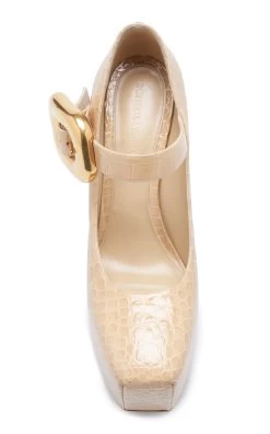 Bottega Veneta Croc-Embossed Leather Mary-Jane Platform Pumps -Lady Fashion Store bottega veneta nude mary jane croc embossed pumps 3