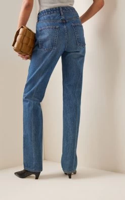 Rigid High-Rise Straight-Leg Jeans -Lady Fashion Store brandon maxwell blue rigid high rise straight leg jeans 2