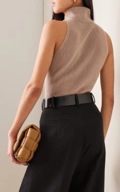 Silk-Cashmere Knit Bodysuit -Lady Fashion Store brandon maxwell neutral silk cashmere knit bodysuit 2