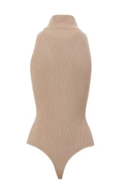 Silk-Cashmere Knit Bodysuit -Lady Fashion Store brandon maxwell neutral silk cashmere knit bodysuit 5