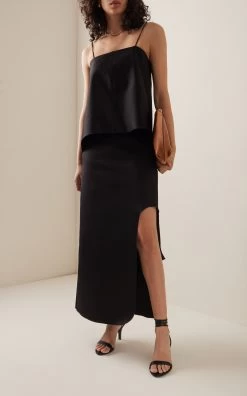 By Malene Birger Wick Slit-Detailed Midi Skirt -Lady Fashion Store by malene birger black wick slit detailed midi skirt 1