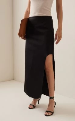 By Malene Birger Wick Slit-Detailed Midi Skirt -Lady Fashion Store by malene birger black wick slit detailed midi skirt 2