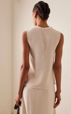 By Malene Birger Esmy Fringed Vest -Lady Fashion Store by malene birger neutral esmy fringe trimmed vest 2