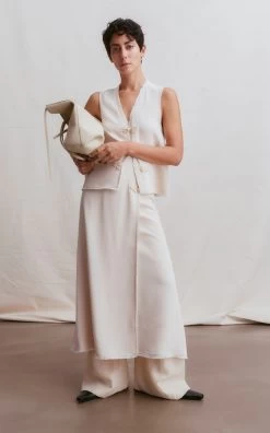 By Malene Birger Esmy Fringed Vest -Lady Fashion Store by malene birger neutral esmy fringe trimmed vest 3