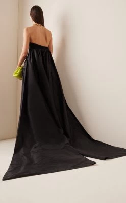 Carolina Herrera Trailing Train Ruched Silk Jumpsuit -Lady Fashion Store carolina herrera black trailing train ruched silk jumpsuit 2