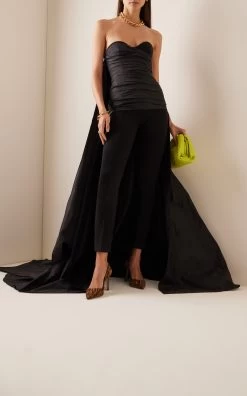 Carolina Herrera Trailing Train Ruched Silk Jumpsuit