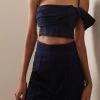 Carolina Herrera Corseted Cotton-Chambray Crop Top