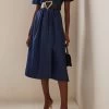 Carolina Herrera A-Line Stretch Denim Midi Shirt Dress