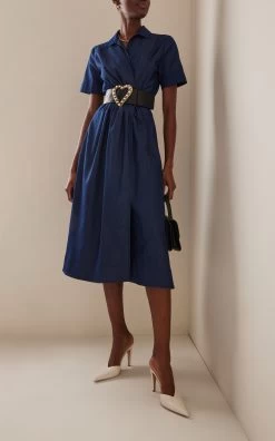 Carolina Herrera A-Line Stretch Denim Midi Shirt Dress