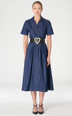 Carolina Herrera A-Line Stretch Denim Midi Shirt Dress 13 Carolina Herrera A-Line Stretch Denim Midi Shirt Dress -Lady Fashion Store carolina herrera navy a line stretch denim midi shirt dress 4