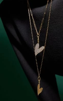 Be Mine 14k Yellow Gold Diamond Mega Heart Necklace -Lady Fashion Store charms company gold 14k yellow gold mega heart pendant with diamonds hook and large link chain 2