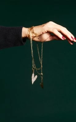 Be Mine 14k Yellow Gold Diamond Mega Heart Necklace -Lady Fashion Store charms company gold 14k yellow gold mega heart pendant with diamonds hook and large link chain 3