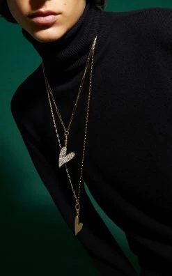 Be Mine 14k Yellow Gold Diamond Mega Heart Necklace -Lady Fashion Store charms company gold 14k yellow gold mega heart pendant with diamonds hook and large link chain 5