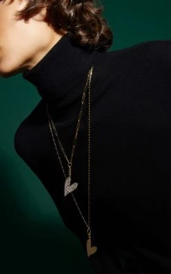 Be Mine 14k Yellow Gold Diamond Mega Heart Necklace -Lady Fashion Store charms company gold 14k yellow gold mega heart pendant with diamonds hook and large link chain 6