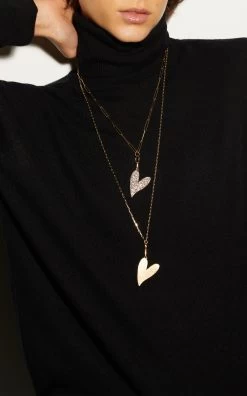 Be Mine 14k Yellow Gold Diamond Mega Heart Necklace -Lady Fashion Store charms company gold 14k yellow gold mega heart pendant with diamonds hook and large link chain 7