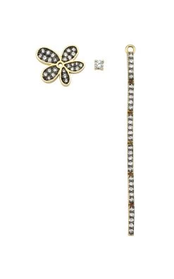 Convertible 14K Yellow Gold Diamond Single Earring -Lady Fashion Store charms company gold diamond flower single earring in 3 pieces 2