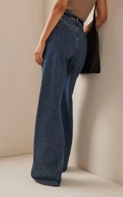 Chloé Cotton-Hemp Wide-Leg Jeans -Lady Fashion Store chloe blue cotton and hemp blend denim pants 2