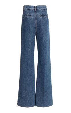 Chloé Cotton-Hemp Wide-Leg Jeans -Lady Fashion Store chloe blue cotton and hemp blend denim pants 4