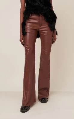 Chloé Leather Wide-Leg Pants 11 Chloé Leather Wide-Leg Pants -Lady Fashion Store chloe brown leather wide leg pants 2