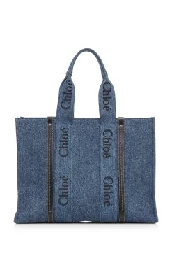 Chloé Woody Denim Tote Bag -Lady Fashion Store chloe dark wash woody denim tote 2