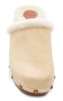 Chloé Ora Shearling Clogs -Lady Fashion Store chloe ivory ora suede shearling clogs 2
