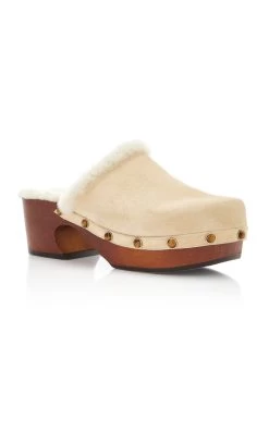 Chloé Ora Shearling Clogs -Lady Fashion Store chloe ivory ora suede shearling clogs 4