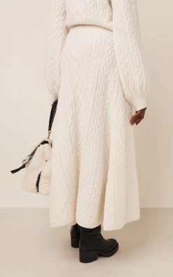 Chloé Wool-Cashmere Cable Knit Midi Skirt -Lady Fashion Store chloe ivory wool cashmere cable knit midi skirt 2