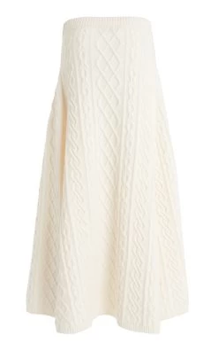 Chloé Wool-Cashmere Cable Knit Midi Skirt -Lady Fashion Store chloe ivory wool cashmere cable knit midi skirt 3