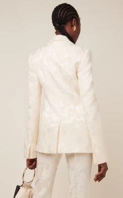 Chloé Wool-Silk Floral Jacquard Jacket -Lady Fashion Store chloe ivory wool silk floral jacquard jacket 2
