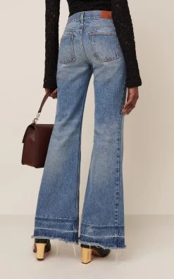 Chloé Recycled Cotton-Hemp Flared Jeans -Lady Fashion Store chloe medium wash recycled cotton hemp flared jeans 2