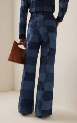 Chloé Patchwork Recycled Cotton-Hemp Wide-Leg Jeans -Lady Fashion Store chloe multi patchwork reycled cotton hemp wide leg jeans 2