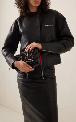 Christian Louboutin Paloma Spike-Embellished Suede, Leather Clutch