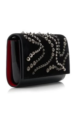 Christian Louboutin Paloma Spike-Embellished Suede, Leather Clutch -Lady Fashion Store christian louboutin black paloma clutch patent spikes 3