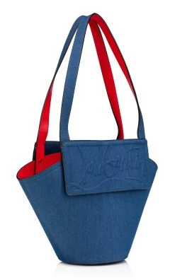 Christian Louboutin Loubishore Denim Leather Tote Bag -Lady Fashion Store christian louboutin blue loubishore denim 3