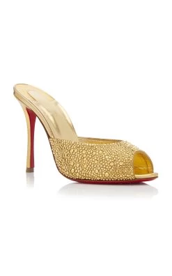 Christian Louboutin Me Dolly 100mm Embellished Leather Mules -Lady Fashion Store christian louboutin gold me dolly 100 embellished leather mules 2